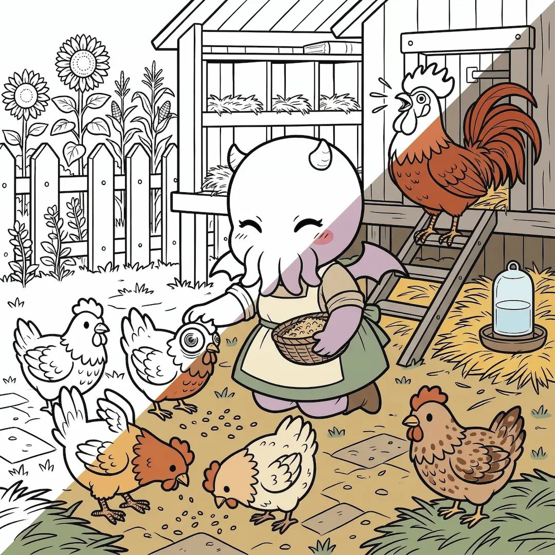 Shubby feeding her chickens